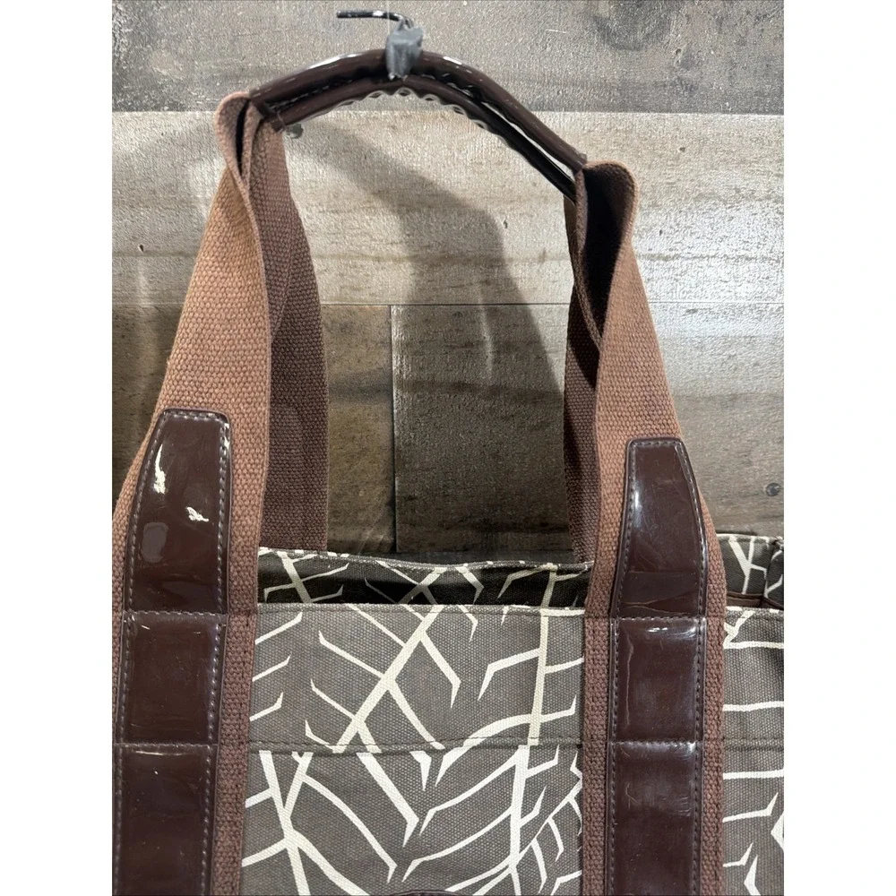 Tory Burch Tote Bag Purse Shoulder Bag Brown Jungle Print Canvas